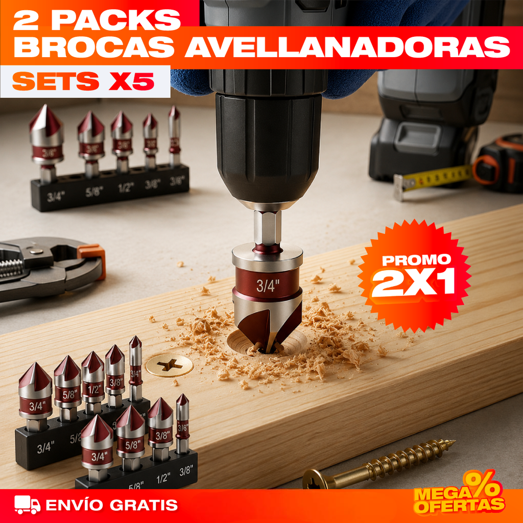 Promo 2x1 Set Mechas Avellanadoras – Esconde la Cabeza del Tornillo y Deja Acabado Pro