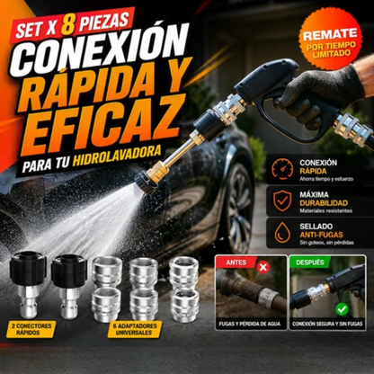 Set x8 piezas Adaptador Conector Para Hidro Lavadora A Presión Acero Inoxidable