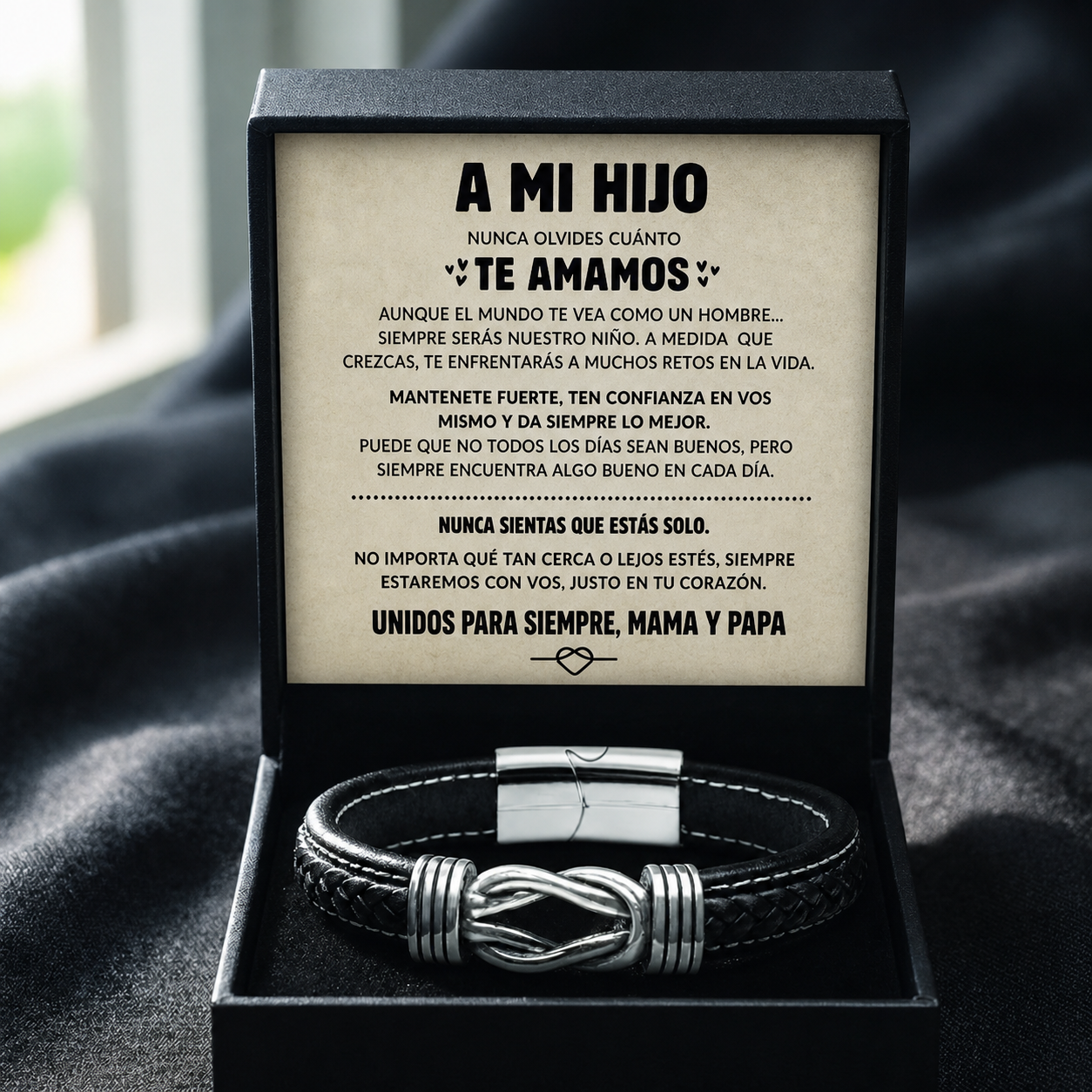 A Mi Hijo | Pulsera de Cuero Siempre Unidos | Regalo Mama y Papa