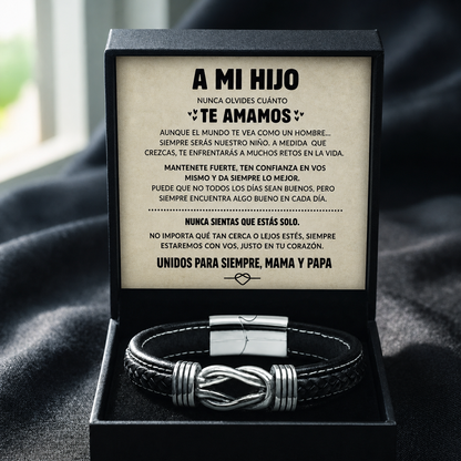 A Mi Hijo | Pulsera de Cuero Siempre Unidos | Regalo Mama y Papa