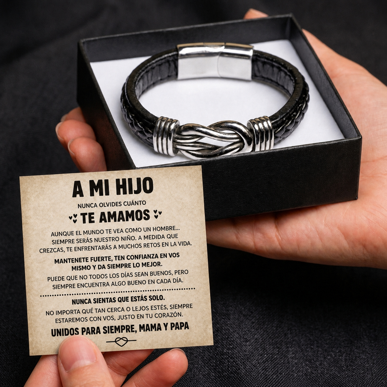 A Mi Hijo | Pulsera de Cuero Siempre Unidos | Regalo Mama y Papa