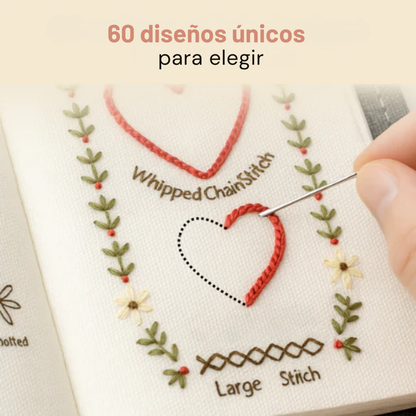 Libro de Bordado Antiestrés: Kit Completo con + 60  Diseños