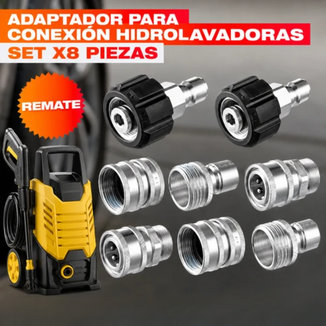 Set x8 piezas Adaptador Conector Para Hidro Lavadora A Presión Acero Inoxidable