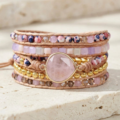 Pulsera de cuarzo rosa curativa