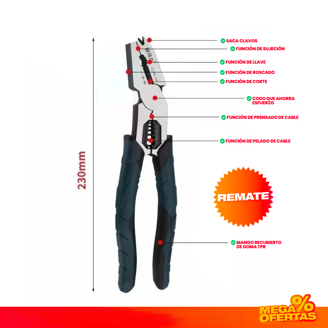 Alicate Multifunción 6 en 1 – Pinza Pela-Cables Profesional