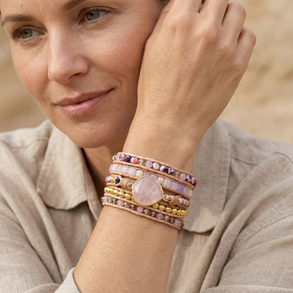 Pulsera de cuarzo rosa curativa