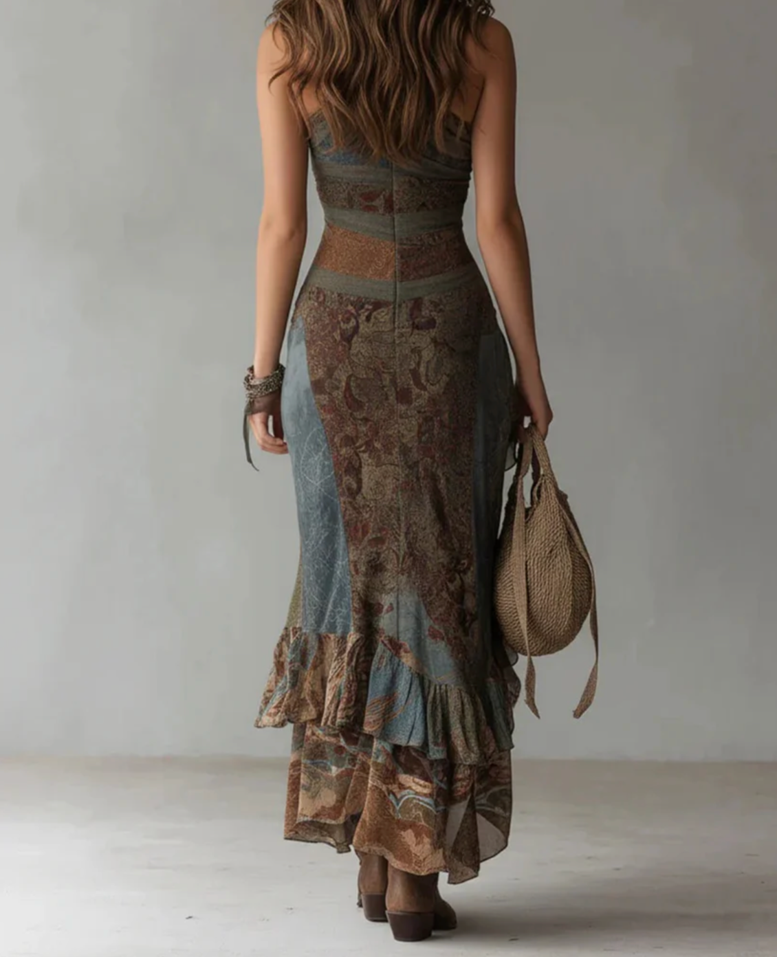 María | Vestido largo asimétrico con estampado y abertura lateral