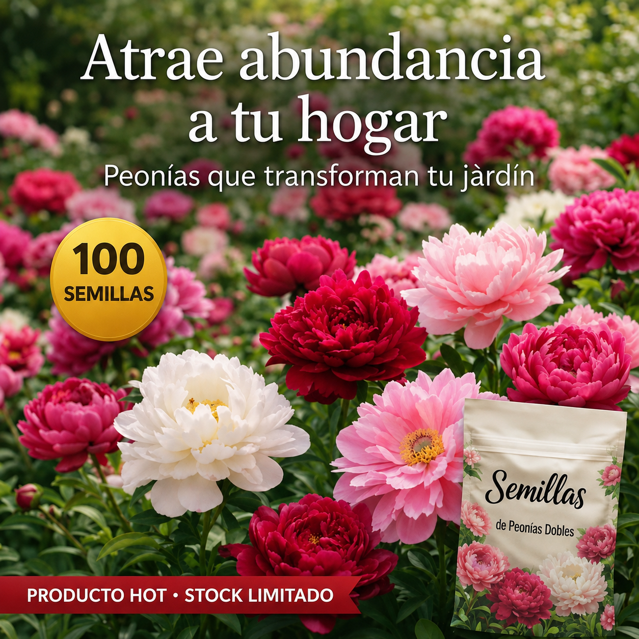Peonias que atraen abundancia a tu hogar🔥 1 paquete – aprox. 100 semillas 🌱 (5 gr.)