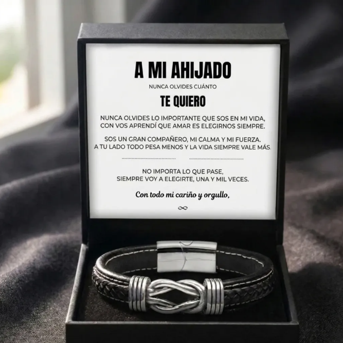 A Mi Ahijado | Pulsera de Cuero Siempre Unidos I Regalo de Padrinos