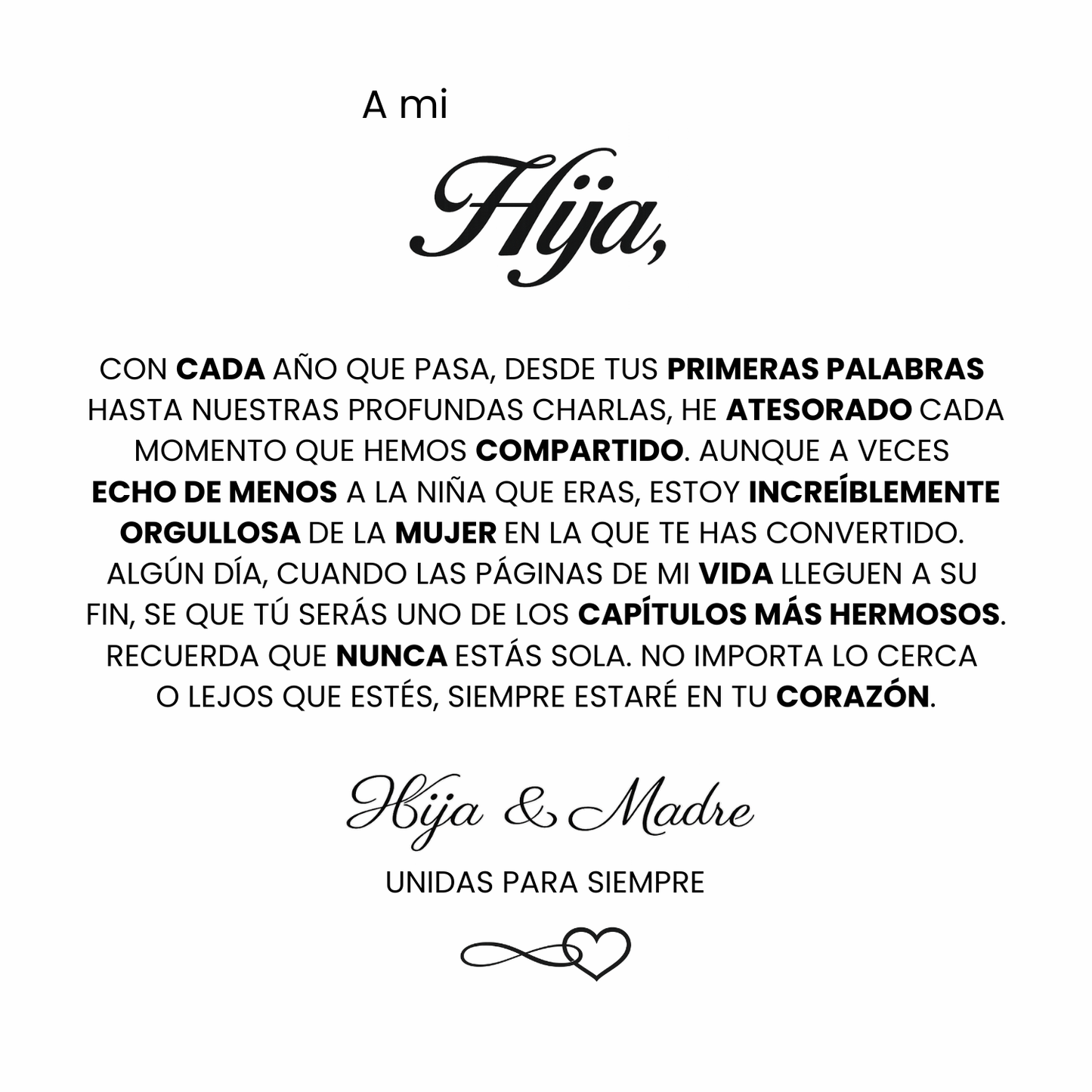A Mi Hija | Siempre Unidas | Pulsera Corazón
