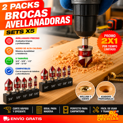 Promo 2x1 Set Mechas Avellanadoras – Esconde la Cabeza del Tornillo y Deja Acabado Pro