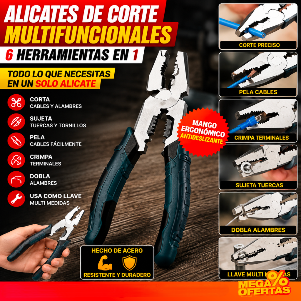 Alicate Multifunción 6 en 1 – Pinza Pela-Cables Profesional