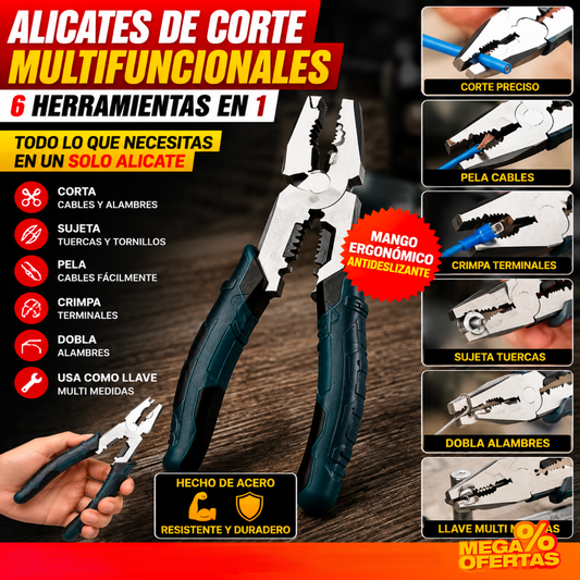 Alicate Multifunción 6 en 1 – Pinza Pela-Cables Profesional