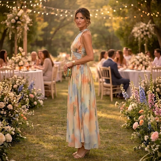 Paula | Vestido de Cuello Halter con Estampado de Acuarela
