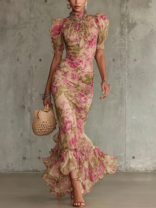 Fiora | Vestido largo con estampado vintage de rosas