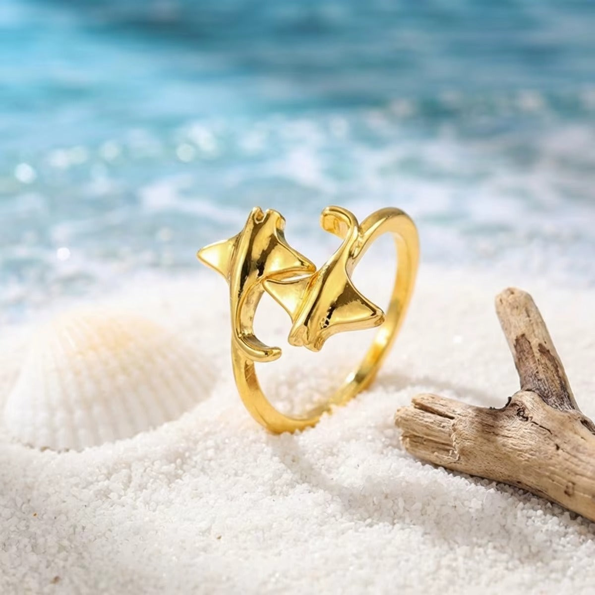 Anillo Mantarraya Dorada ( Ajustable )